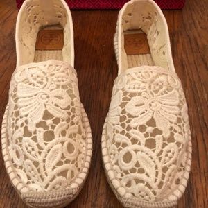 Tory Burch Flat Espadrille Crochet Lace Slip On Shoes Size 9